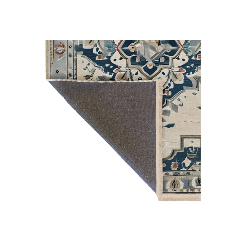 Risch Vintage Blue Beige Patterned Woven Base Washable Carpet, Rectangle 3'4" x 5'