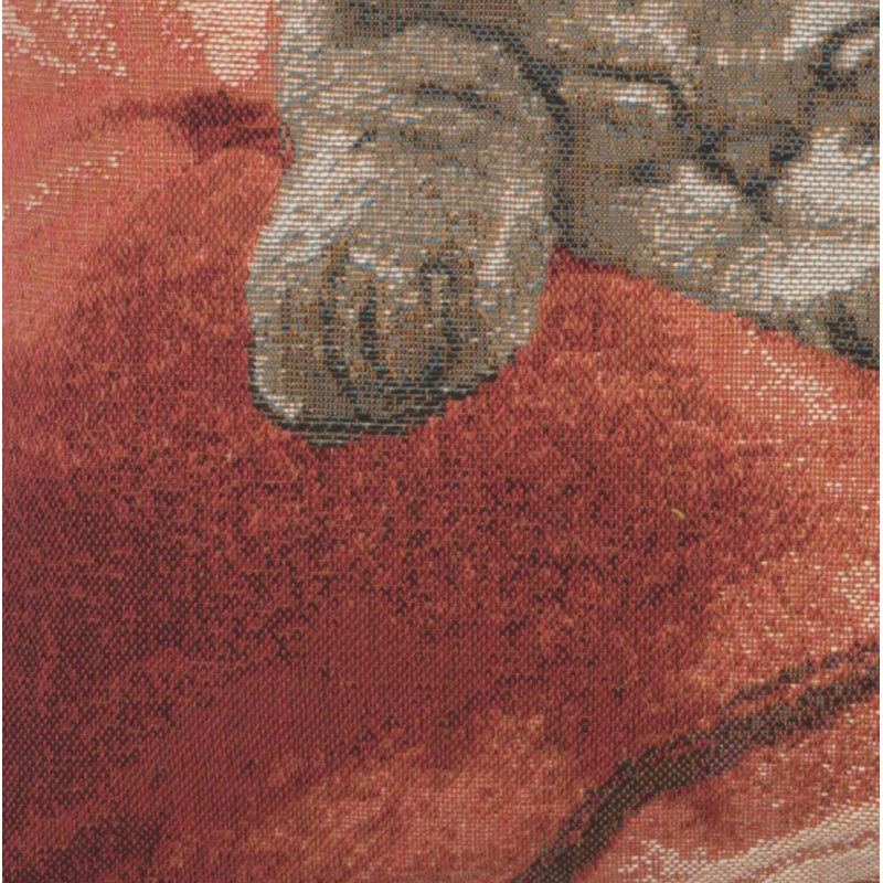 Red Cotton Euro Pillow Cover with Sleeping Cat Design
