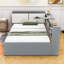 Lit plateforme en bois avec lit gigogne simple, tablettes de rangement et tête de lit-1834513650-1834513656