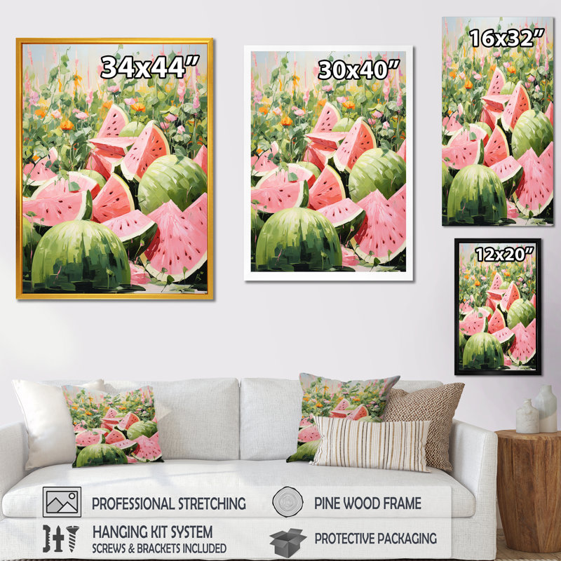 «Green and Pink Brush Melon Bounty III - Melon», art mural, H 32 po x l 24 po x P 1 po
