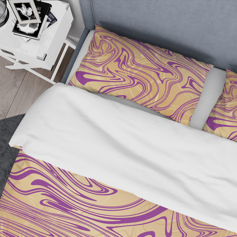 Ensemble de housse de couette de style mid-century marble v, Housse de couette très grand + 2 taies décoratives