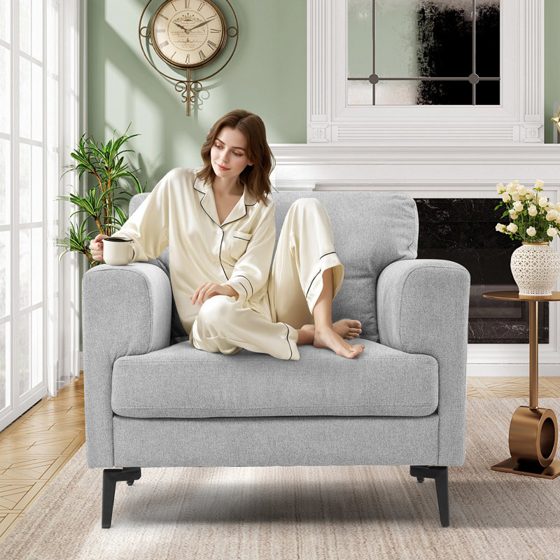 Fauteuil club en lin Blannie, Mélange de lin gris clair