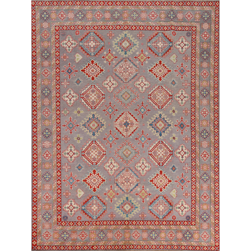Tapis oriental géométrique en laine Kazak 8 x 10