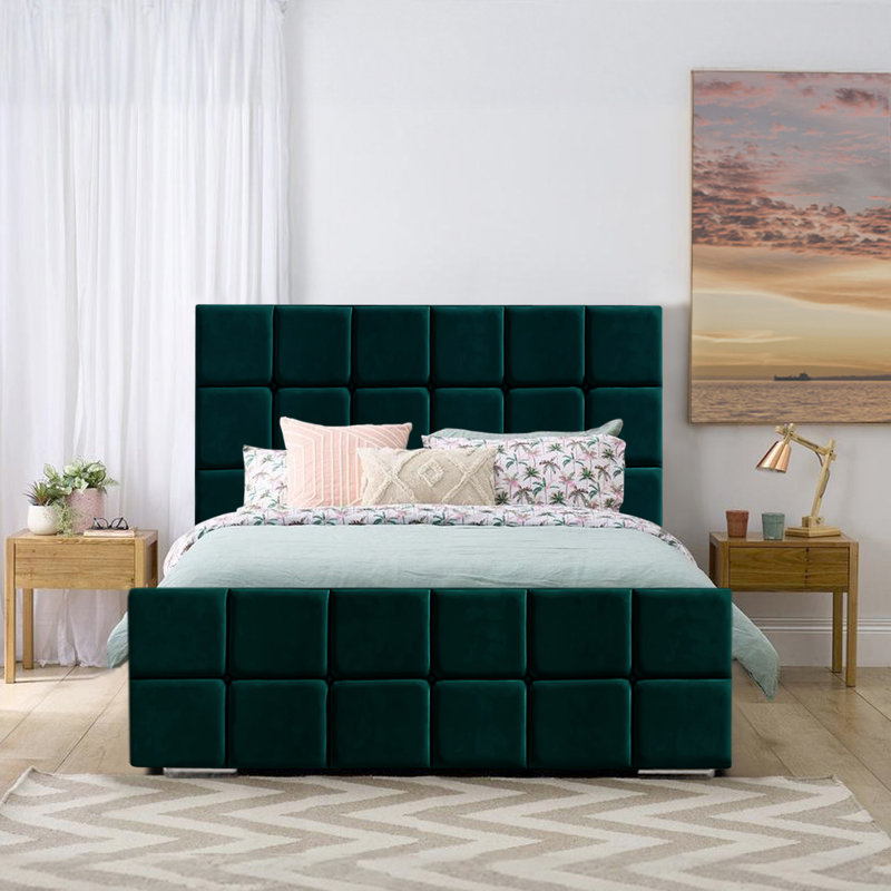 Alurd Upholstered Velvet Bed Frame, Double (4'6), Mallard