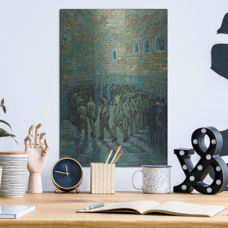 «The Prison Courtyard» par Vincent Van Gogh, art mural en métal, H 16 po x l 12 po