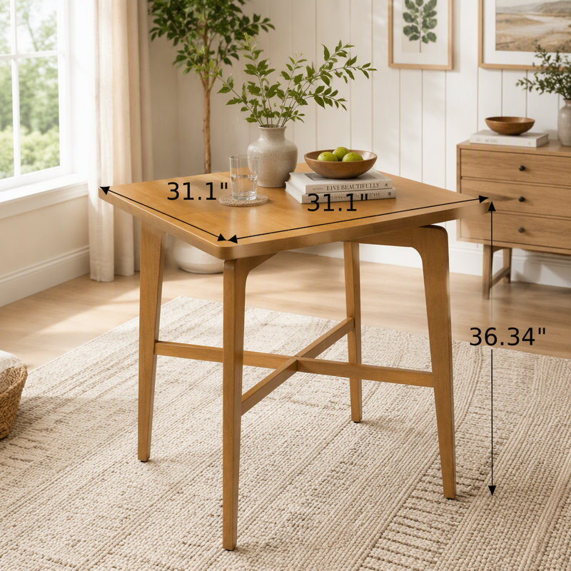 Table de bar carrée naturelle 36,34 pouces avec poutres croisées renforcées, Carrée