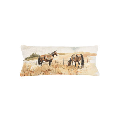 Brown Horse Pasture Linen Pillow 13x30 with Down Alternative Insert