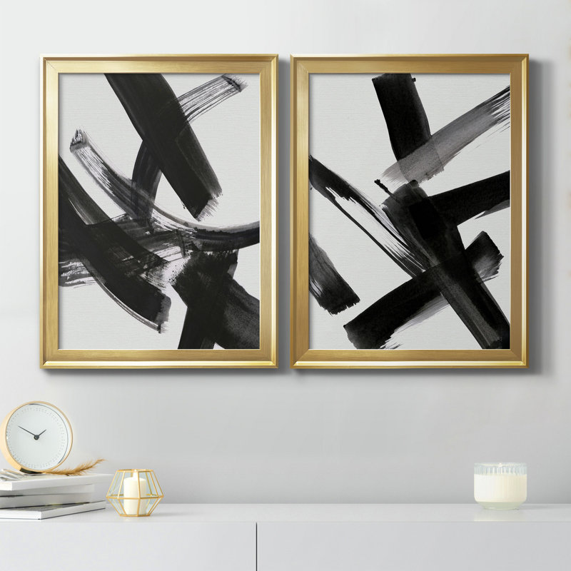 Black Magic I - ensemble de 2 peintures sur toile encadrées, Or, H 22,5 po x l 61 po x P 1,5 po