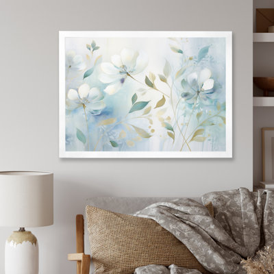 «Blue Botanical Rhythms I», art mural abstrait sur toile