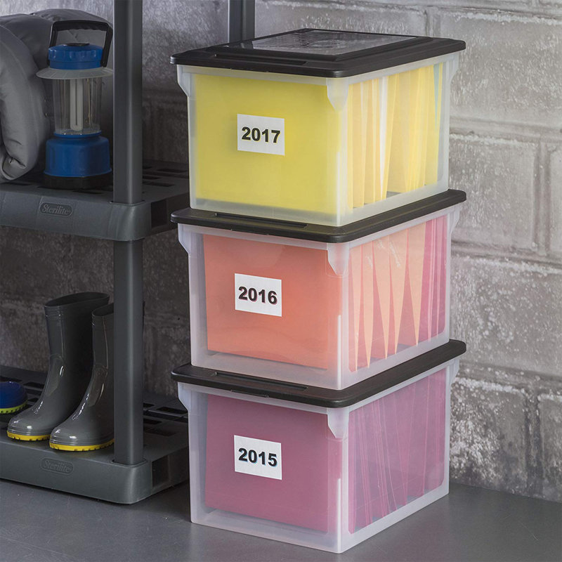 Sterilite Clear Stackable Plastic Storage Boxes with Black Lids, 4-Pack