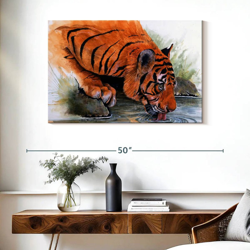 Brampt Tiger Drinking, 26" H x 39" W
