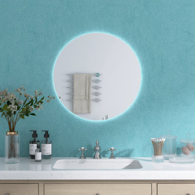 Miroir rond de salle de bain rétro-éclairé à DEL avec cadre en aluminium, à intensité variable, antibuée, 3 couleurs