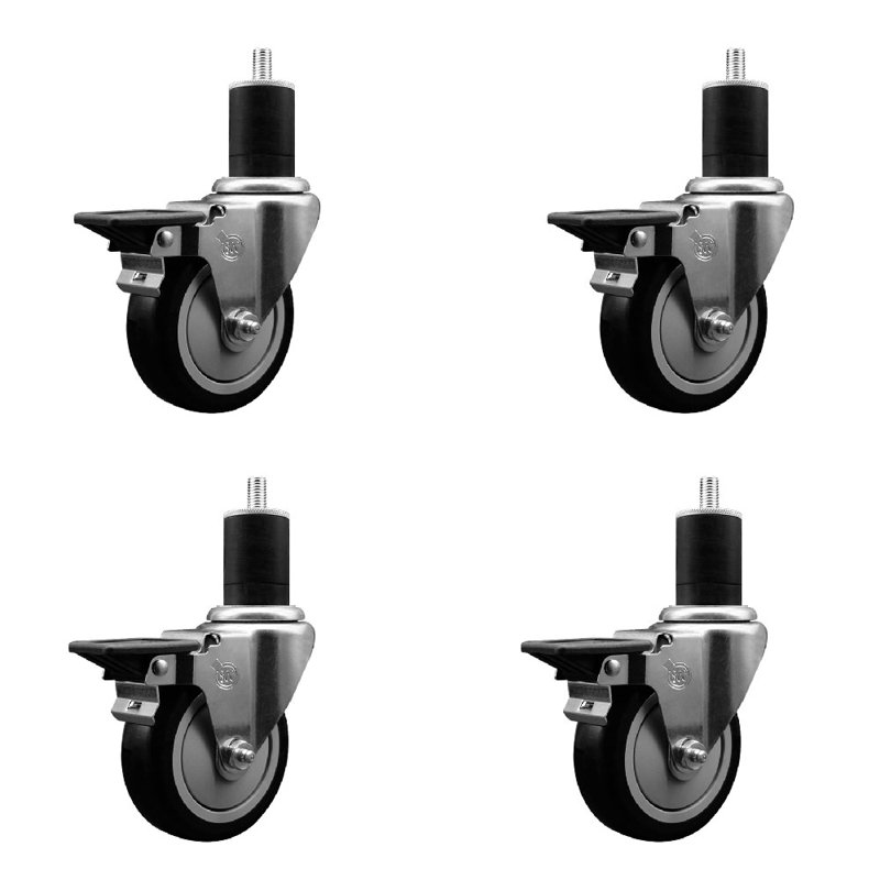 Ensemble de roulettes extensibles en poly avec pivot SCC PLB 4 po x 1-3 / 4 po, Noir