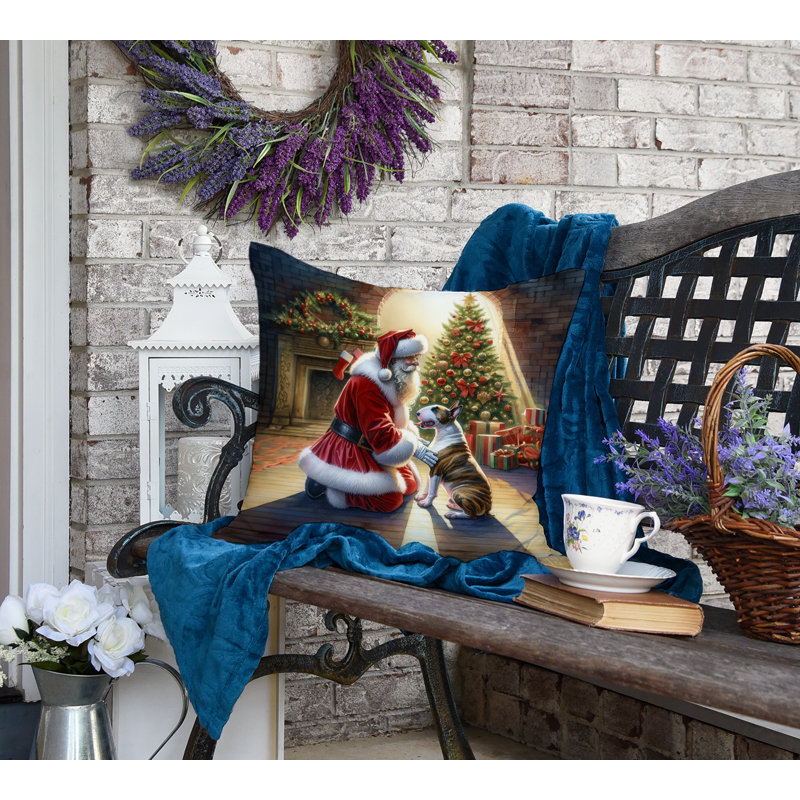Coussin Bull Terrier and Santa Claus, H 18 po x l 18 po