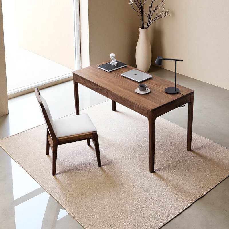 Bureau long en noyer noir, H 29,52 po x l 62,99 po x P 27,55 po