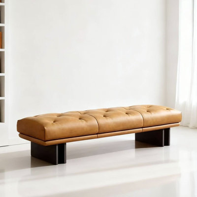 Orange Solid Wood Upholstered Bench
