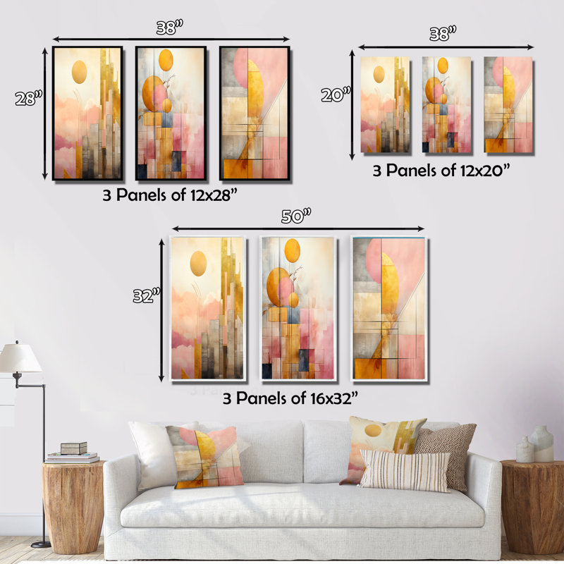 «Golden Moon Dreams Retro Illustration IV», 3 pièces, Cadre flottant noir, H 28 po x l 36 po