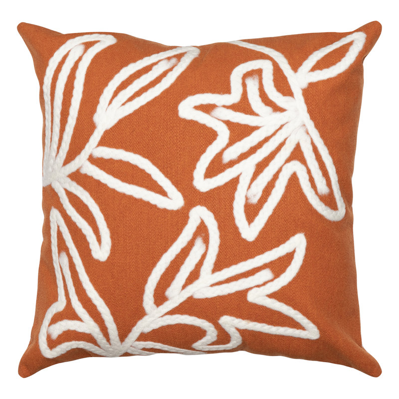 Orange Embroidered Round Polyester Indoor/Outdoor Pillow