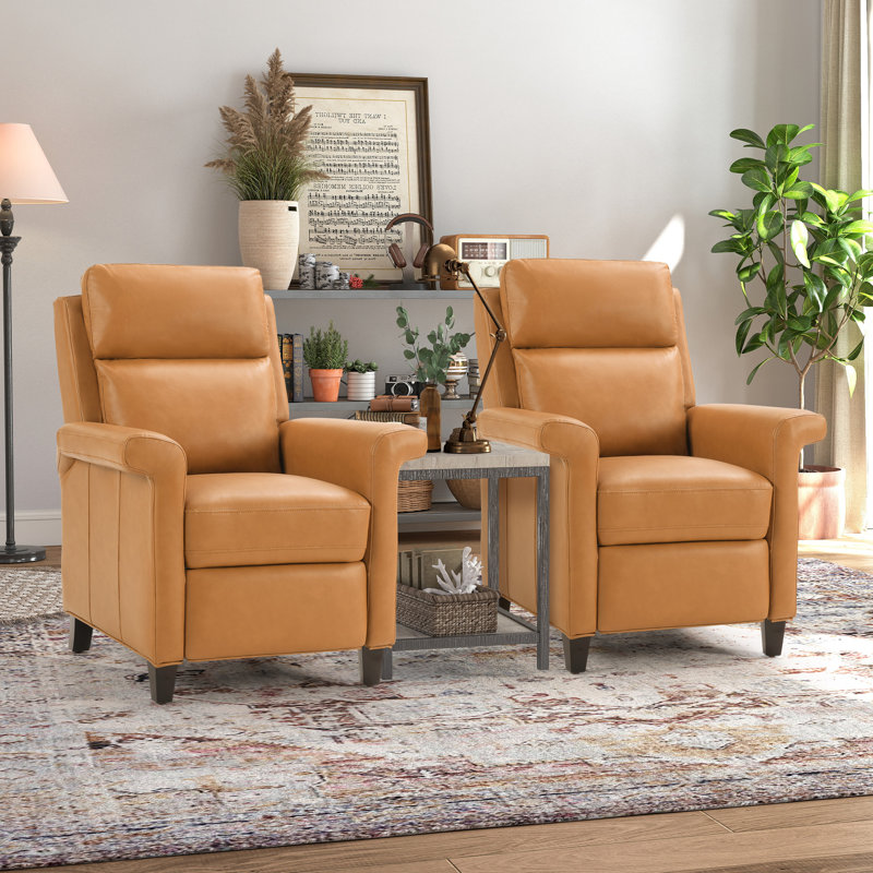 31.1" Wide Classic Premium Breathable Faux Leather Push Back Recliner (Set of 2), Orange Brown