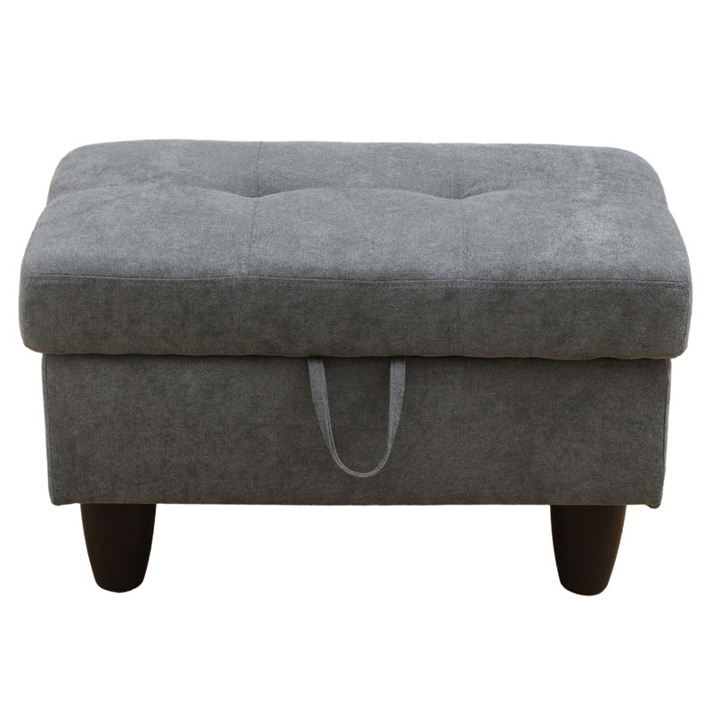 Darryn 35" Wide Upholstered Storage Ottoman, Dark Gray Cotton Blend