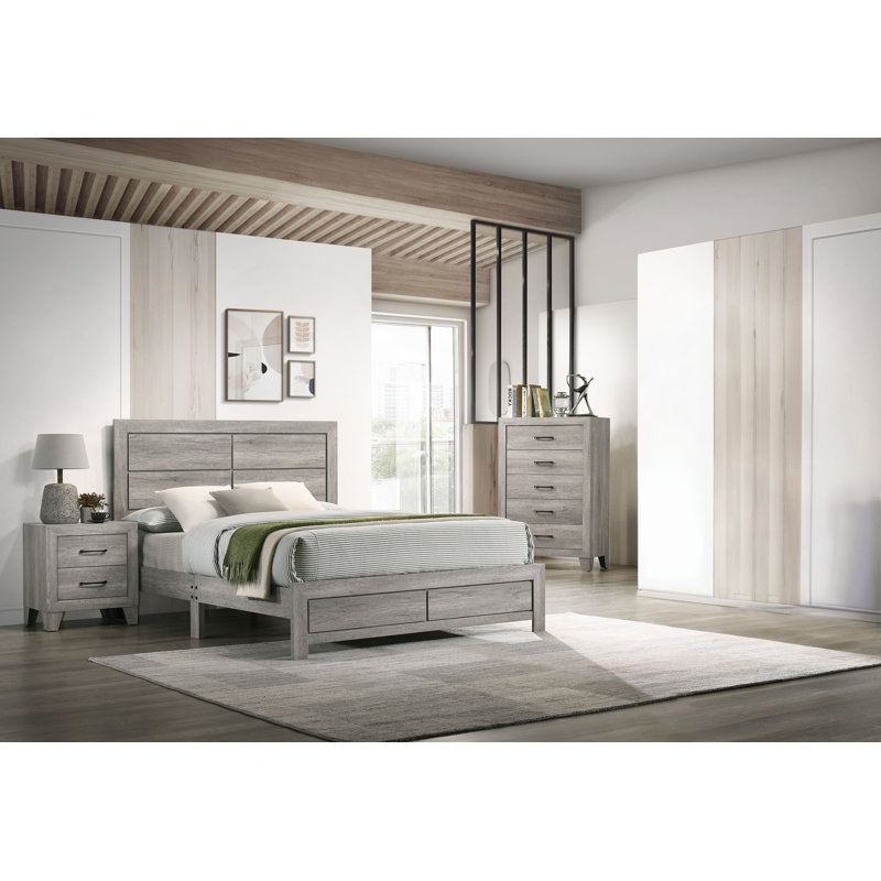 Ensemble de chambre à coucher avec lit plateforme Estol 3-4, Bois flottant, Grand