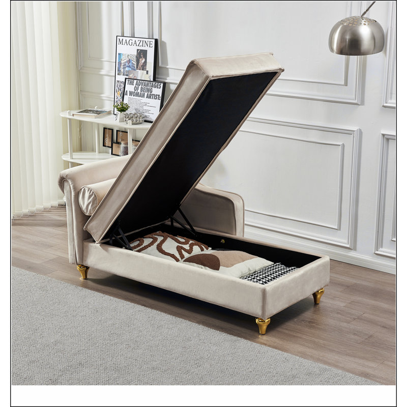 Chaise longue moderne avec revêtement en velours, Beige