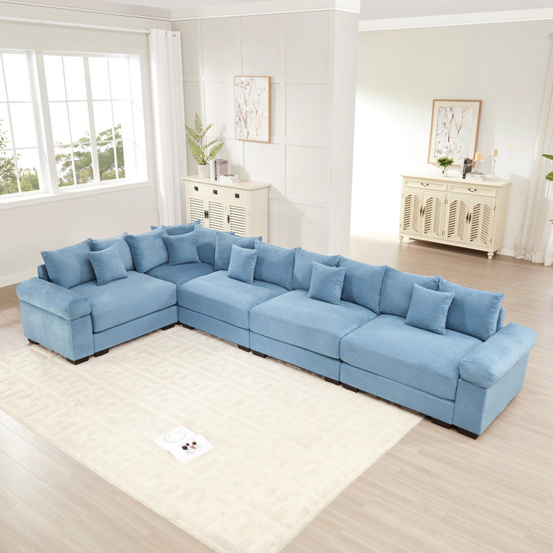 Canapé modulaire surdimensionné en L 154,6 po, Velours côtelé bleu