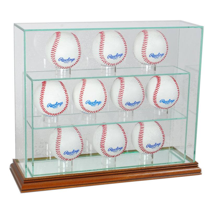 Présentoir à balles de baseball en verre 14 "x 4" Ten Ten Baseball, Noyer