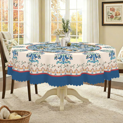 Nappe en polyester lavable à motif floral bleu clair