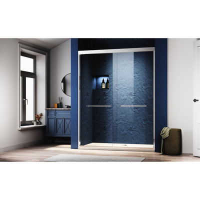 72 po H Porte de douche coulissante en verre de 50 à 54 W, semi-ajustable, verre trempé transparent épais, poignées en acier inoxydable 304, deux accessoires de mise à niveau en aluminium et accessoires, déplacement en douceur et en douceur, facile