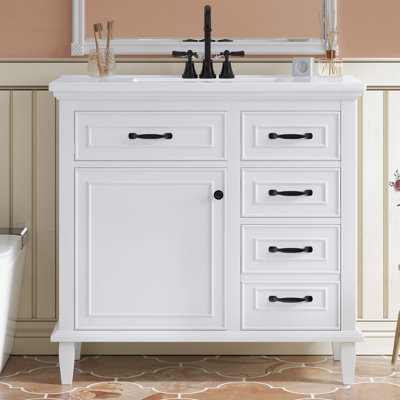 Bathroom Vanity with Sink, Flip Drawers and Adjustable Shelf