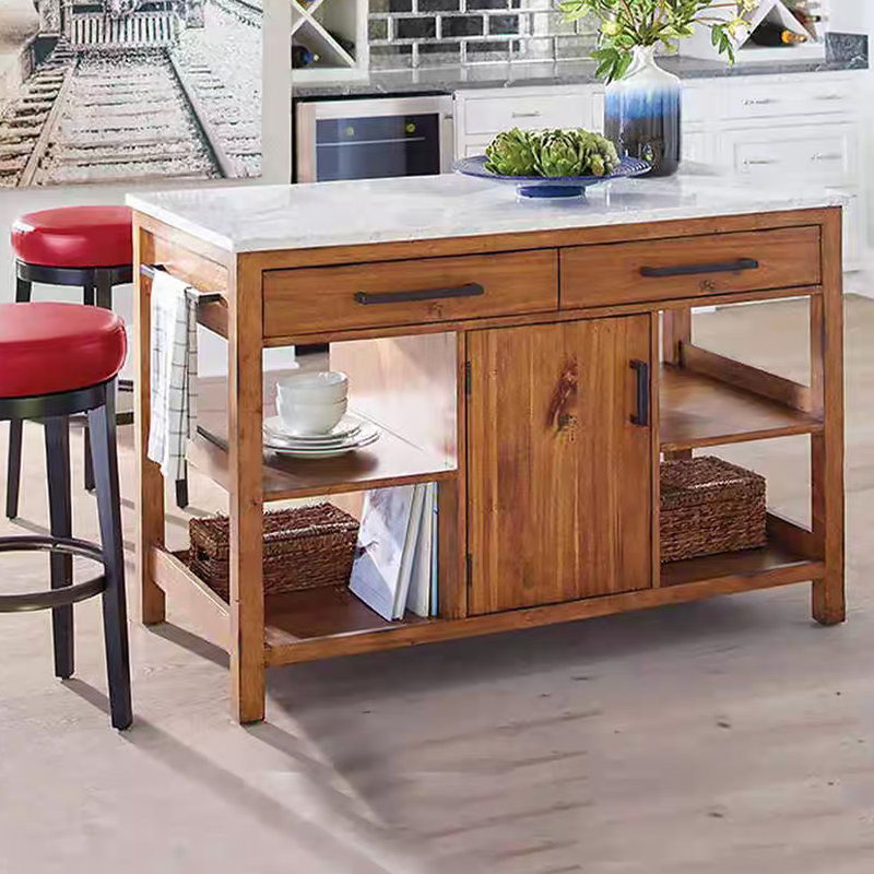 Kitchen Island with Marble Top, 33.5" H x 39.4" W x 23.6" D