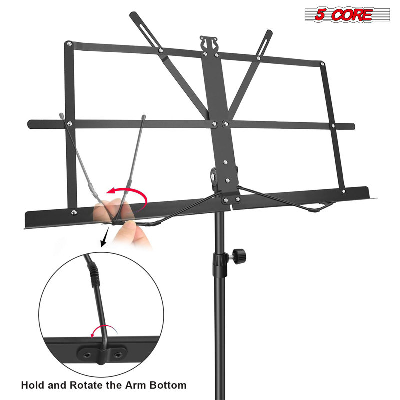 Adjustable Black Metal Tripod Music Stand with Large Tray