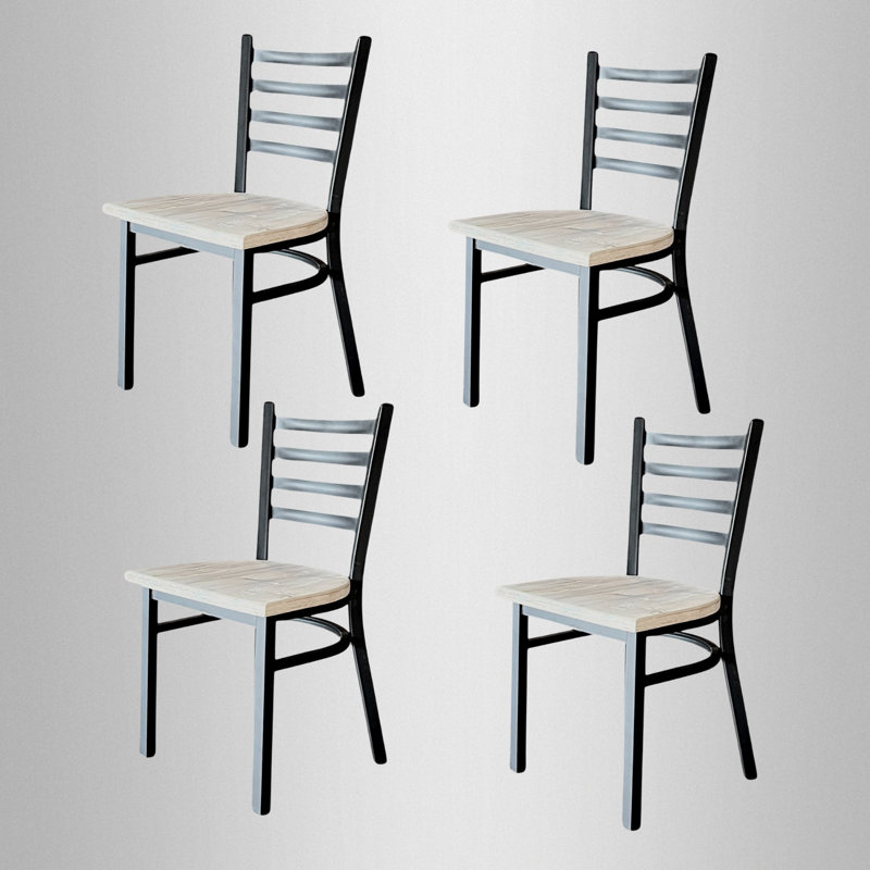 Chaise à dossier échelle Legacy avec siège en bois récupéré, ensemble de 4, Blanc