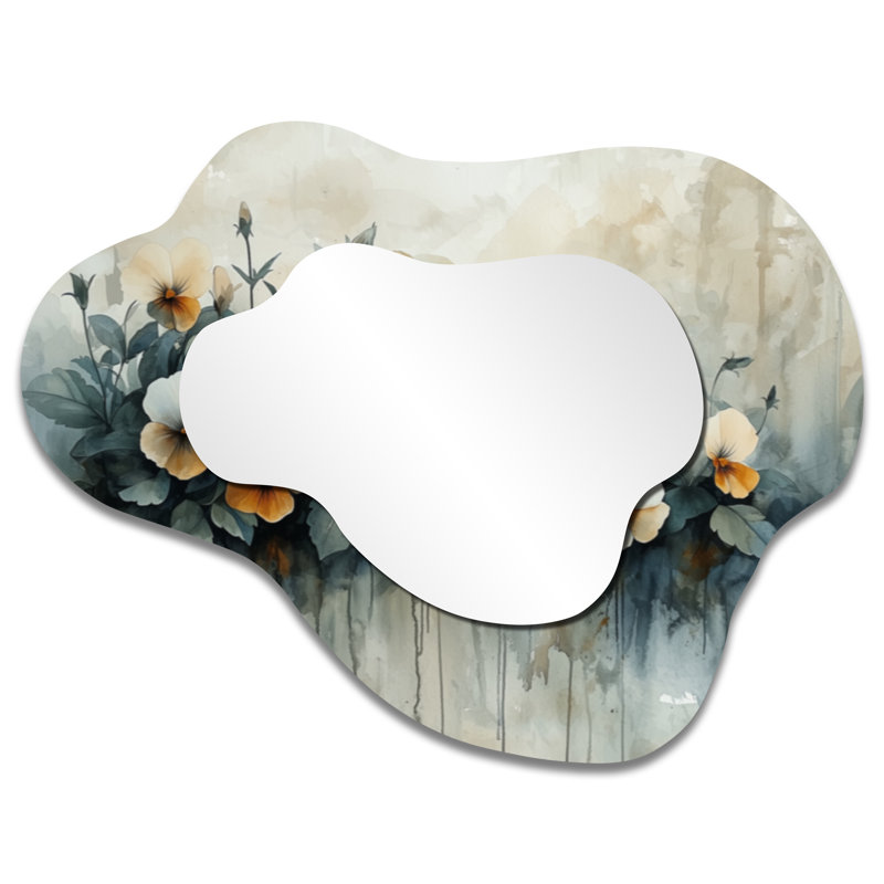Pensées de jardin jaunes et grises - miroir décoratif asymétrique Pansies, 27 po x 35 po