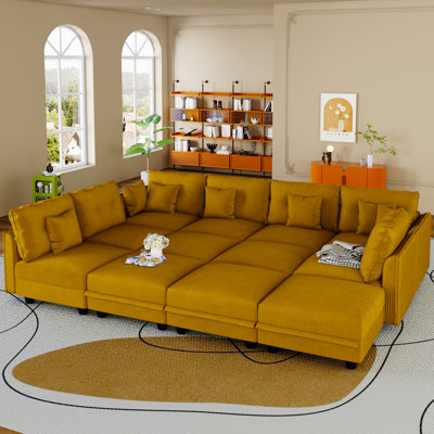 Canapé modulaire convertible 12 places en velours côtelé avec rangement, 7 coussins de dossier et 7 coussins décoratifs