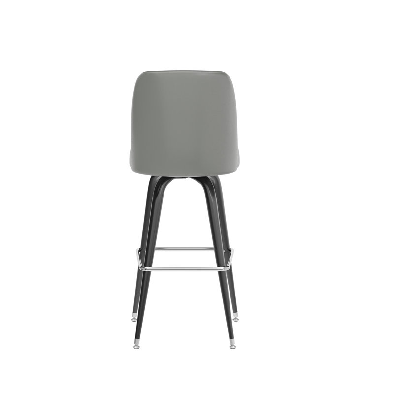 Gray Vinyl Upholstered Swivel Metal Barstool with Footrest