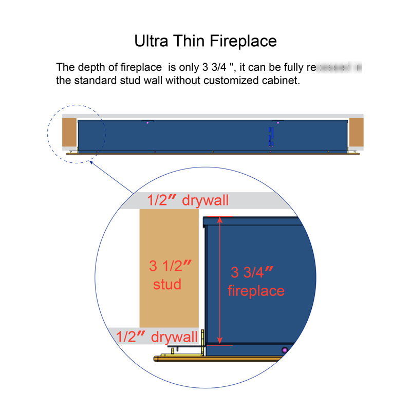 60 Inch Recessed Electric Fireplace, Multi Color Flame & , 1400W Heater, Remote, Air Intake Outlet Design Fireplace 60", Tempered Glass Front, Flames Heat, Stylish