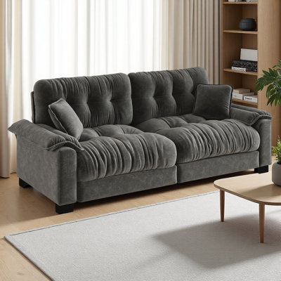 Modern 94" Chenille Pleated 3-Seater Sofa With Durable Spring Support & Thick Dense Foam Cushions