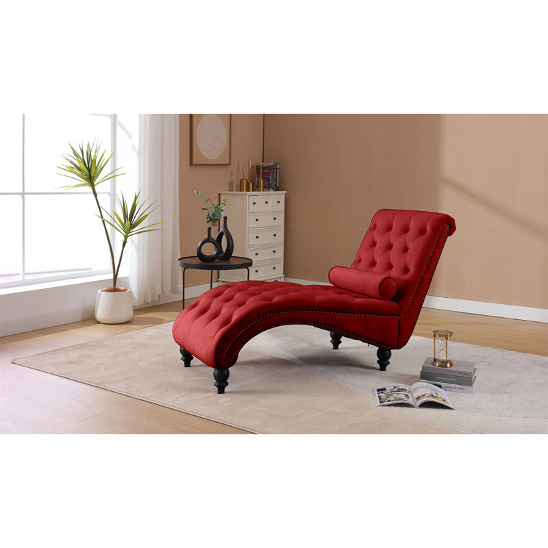 Fauteuil inclinable classique en velours avec capitonnage à boutons et garniture cloutée argentée, Velours rouge