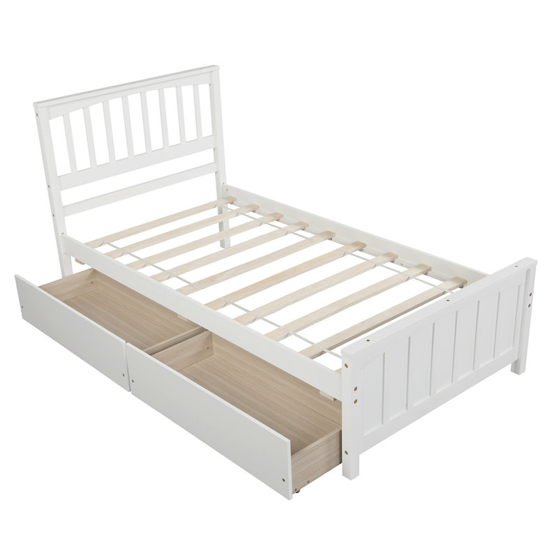 Santa Monica Twin size Platform Bed with Two Drawers, White