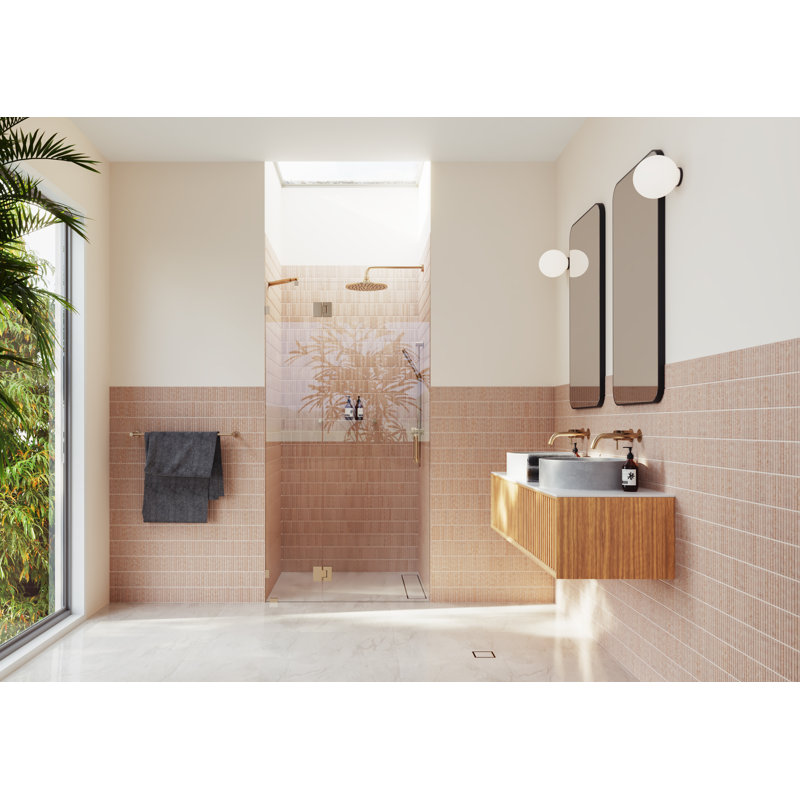 Halo 44.75 in. x 78 in. Frameless Glass Hinge Shower Door, Brushed Bronze