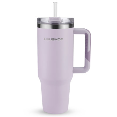 Gobelet isotherme de 1,2 L (40 oz) avec poignée et paille, en acier inoxydable avec couvercle en Tritan, tasse de voyage à double paroi, grand gobelet pour boissons chaudes et froides.