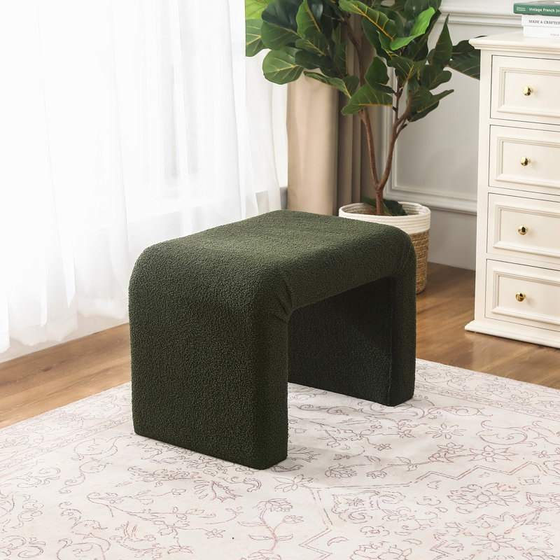 24 Inches Upholstered Waterfall Ottoman Footstool, Green Teddy