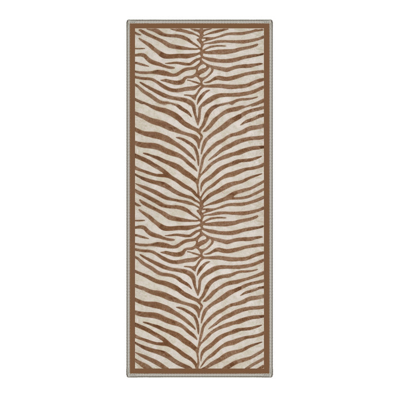 Albertslund Zebra Stripe Machine Washable Area Rug, Runner 2' x 7'