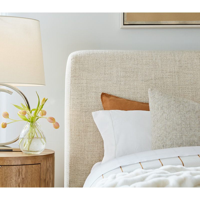 Crosby Polyester Upholstered with Solid Oak Taupe Queen Bed, Queen