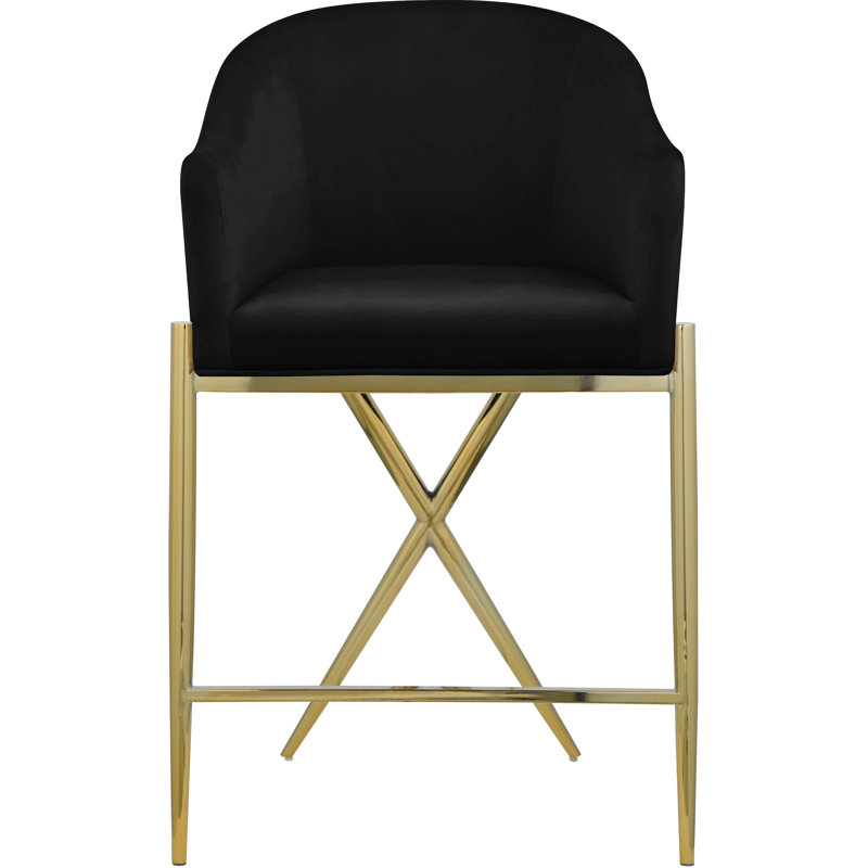Tabouret de comptoir 26,5 po Xavier, Velours noir, Doré