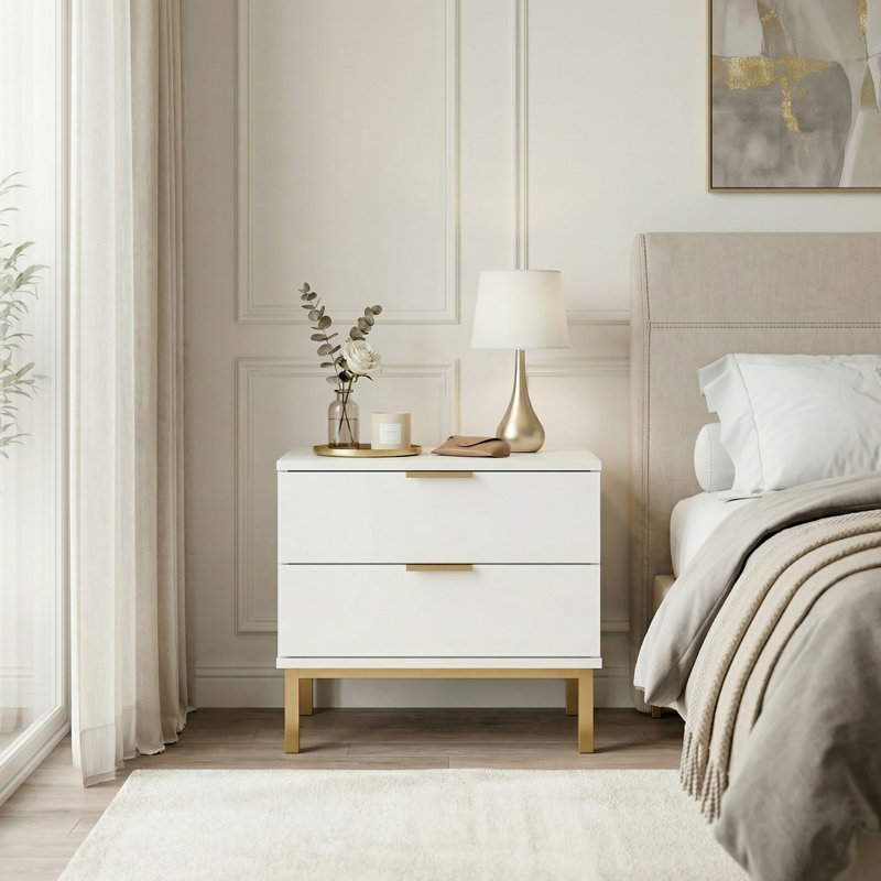 19.7" 2-Drawer Nightstand With Metal Legs