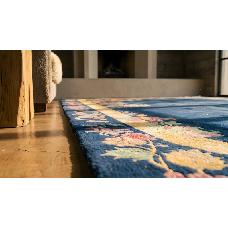 Tapis art déco bleu antique en laine nouée des années 1920