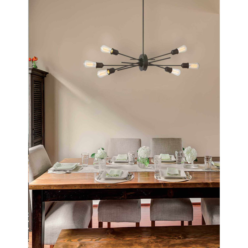 Nebraska 6 Light Sputnik Modern Linear Chandelier, Espresso